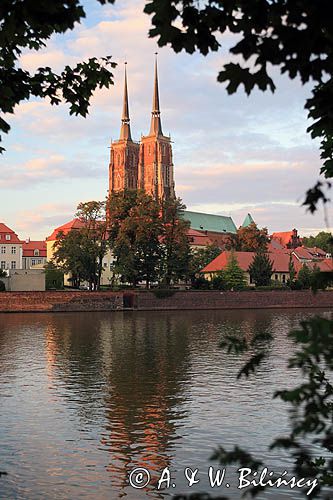 Wrocław, Ostrów Tumski, rzeka Odra, katedra