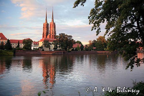 Wrocław, Ostrów Tumski, rzeka Odra, katedra