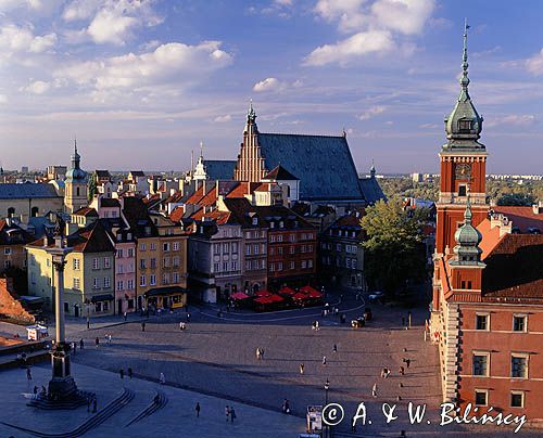 Warszawa, Plac Zamkowy, Zamek Królewski, Katedra św. Jana, kamienice, kolumna Zygmunta