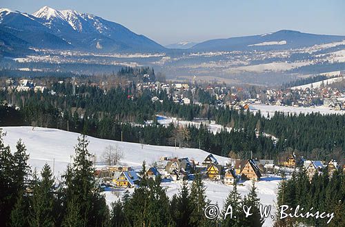 Zakopane, panorama, zima, Podhale i Tatry