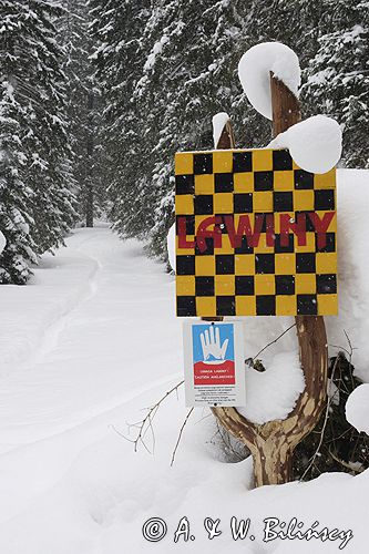 znak ostrzegający przed lawinami, Tatry