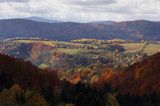 łąki i lasy, Polana Ostre i Rosochate, widok z punktu widokowego na Ostrem, Bieszczady