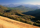 Panorama za stoku Krzemienia. Wodok na Kiczerkę i Przełęcz Bukowską, Bieszczady