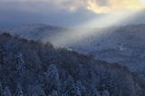 Polana Ostre, Rosochate i Otryt, widok z punktu widokowego na Ostrem, Bieszczady