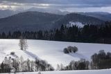 Widok na góry i połoniny z Lutowisk, Bieszczady