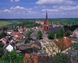 Cedynia, kościół, widok z wieży widokowej, panorama miasteczka