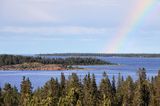 tęcza, na wyspie Kluntarna, Archipelag Lulea, Szwecja, Zatoka Botnicka