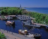 Kołobrzeg, widok na port z latarnii morskiej