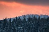 Zima, zachód słońca, Bieszczady