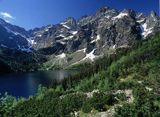 Tatry widok na Morskie Oko, żabia przełęcz, żabi koń, żabia turnia, Wołowa Turnia, Wołowy Grzbiet, Mięguszowiecki Szczyt Czarny, Mięguszowiecka Przełęcz Pod Chłopkiem, Mięguszowiecki Szczyt Pośredni, Mięguszowiecki Szczyt, Cubryna, Mnich