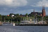 port jachtowy w Roskilde, Katedra w Roskilde, Roskilde Fjord, Zelandia, Dania