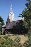 dwa kościoły luterańskie: drewniany zbór św.Magdaleny z 1644 i kamienny z 1912 roku, wyspa Ruhnu, Estonia wooden lutheran church from 1644, Ruhnu Island, Estonia