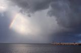 burza i tęcza nad portem Montu, wyspa Sarema, Saaremaa, Estonia storm, rainbow, Montu harbour, Saaremaa Island, Estonia