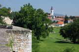 Sarospatak, panorama miasteczka z murów zamku Rakoczego, Węgry
