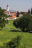 Sarospatak, panorama miasteczka z murów zamku Rakoczego, Węgry