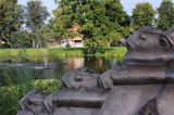 fontanna w parku miejskim w Silute, Park Regionalny Delty Niemna, Litwa Silute, Nemunas Delta, Lithuania