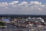 Szczecin, panorama z zamku Książąt Pomorskich, z Wieży Zegarowej, szosa szybkiego ruchu, Odra Zachodnia i Duńczyca, Łasztownia, Tall Ship Race 2007, zlot żaglowców