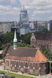 Szczecin, panorama z zamku Książąt Pomorskich, z Wieży Zegarowej, Kościół św. Piotra i św. Pawła, XV wiek i nowoczesne wieżowce