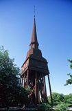 Sztokholm, zabytkowe budownictwo drewniane w Skansenie, dzwonnica- wieża kościelna Szwecja