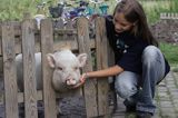 dziewczynka i świnka, port Krummin, wyspa Uznam, Niemcy