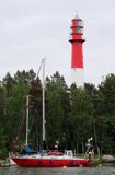 Safran i latarnia morska, port, wyspa Yttergrund, Finlandia, Zatoka Botnicka
